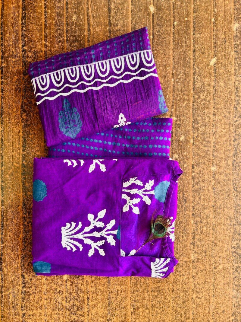 Beautiful Purple Cotton Hand Block Printed Anarkali 3p Suit - Image 4