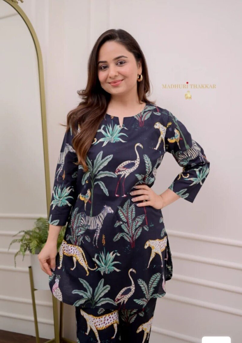 Beautiful Indian Printed Cotton Cord Set Readymade - Image 4