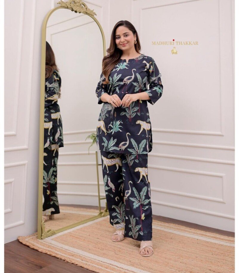 Beautiful Indian Printed Cotton Cord Set Readymade - Image 2