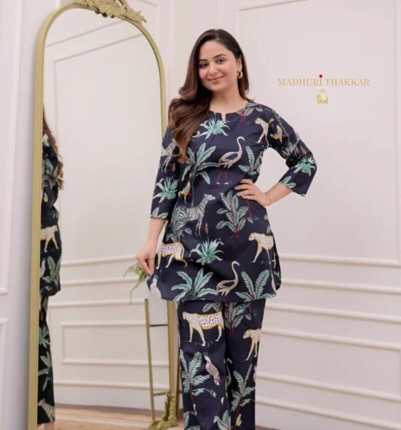 Beautiful Indian Printed Cotton Cord Set Readymade