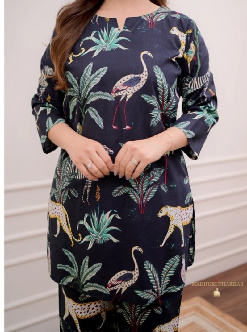 Beautiful Indian Printed Cotton Cord Set Readymade - Image 3