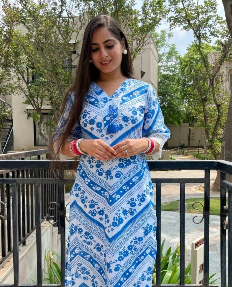 Beautiful  Cotton Handblock Printed Kurti Pant Set Readymade