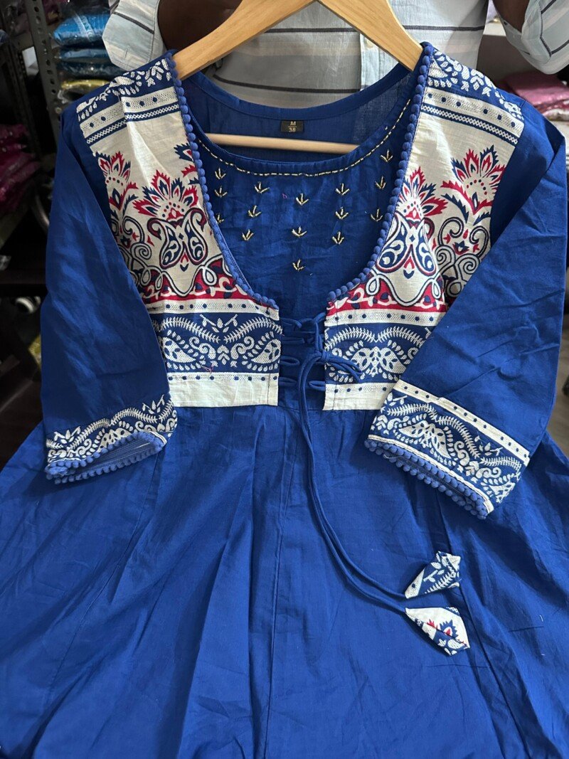 Indian Traditional Summer Wear 3P Cotton Anarkali Suit Readymade - Image 7