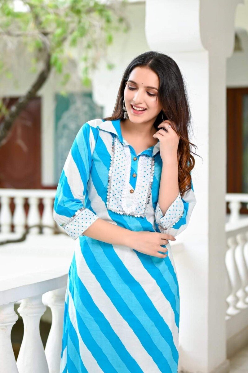 Beautiful Cotton Printed Kurta & Afgani Pant Set Readymade - Image 3