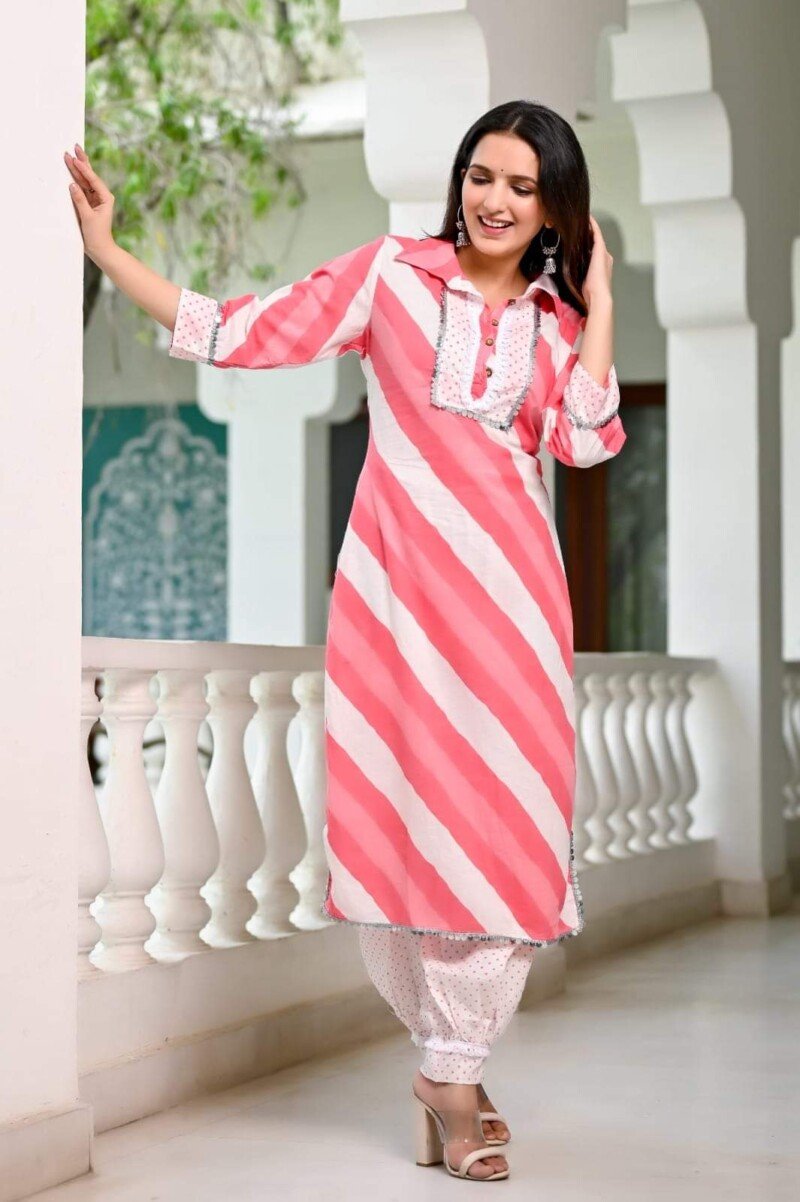Beautiful Cotton Printed Kurta & Afgani Pant Set For Women/Girls