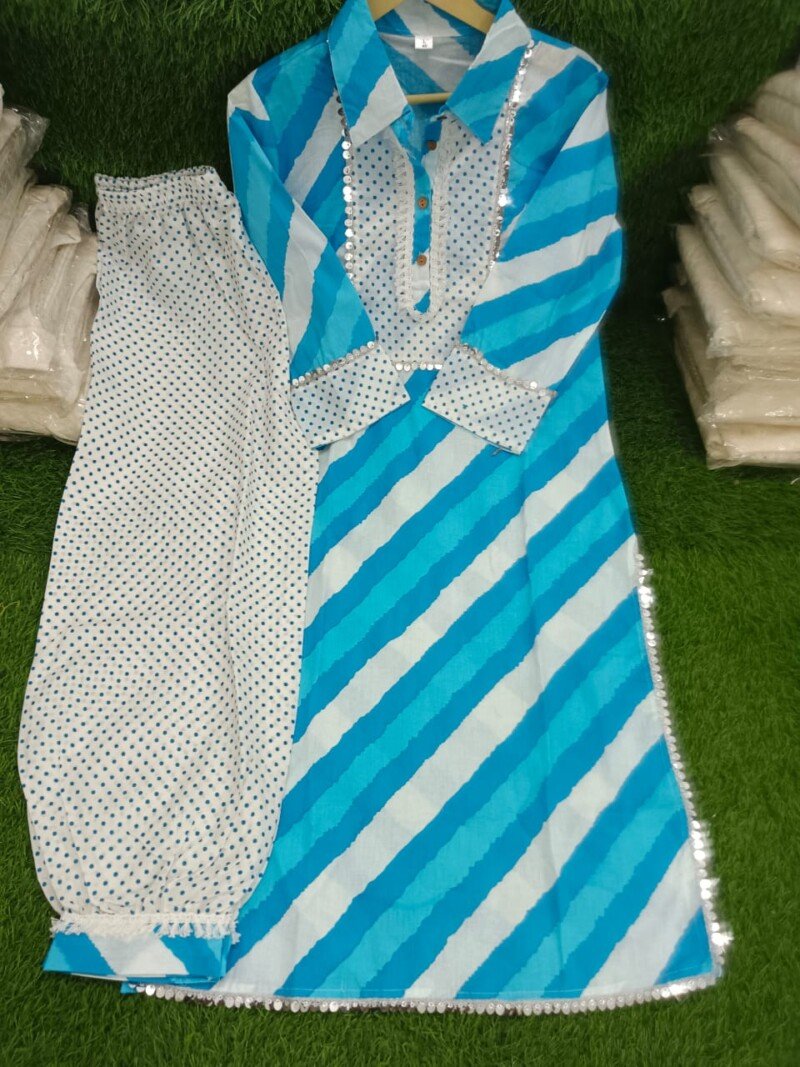 Beautiful Cotton Printed Kurta & Afgani Pant Set Readymade - Image 4