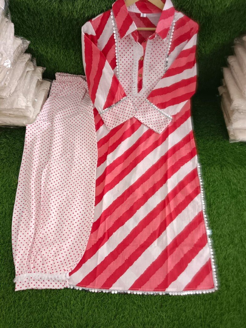 Beautiful Cotton Printed Kurta & Afgani Pant Set For Women/Girls - Image 4