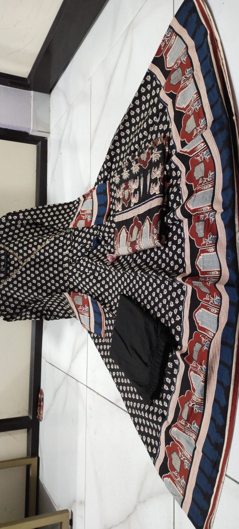 Beautiful Black Printed Cotton Anarkali Kurta Suit  Readymade - Image 6