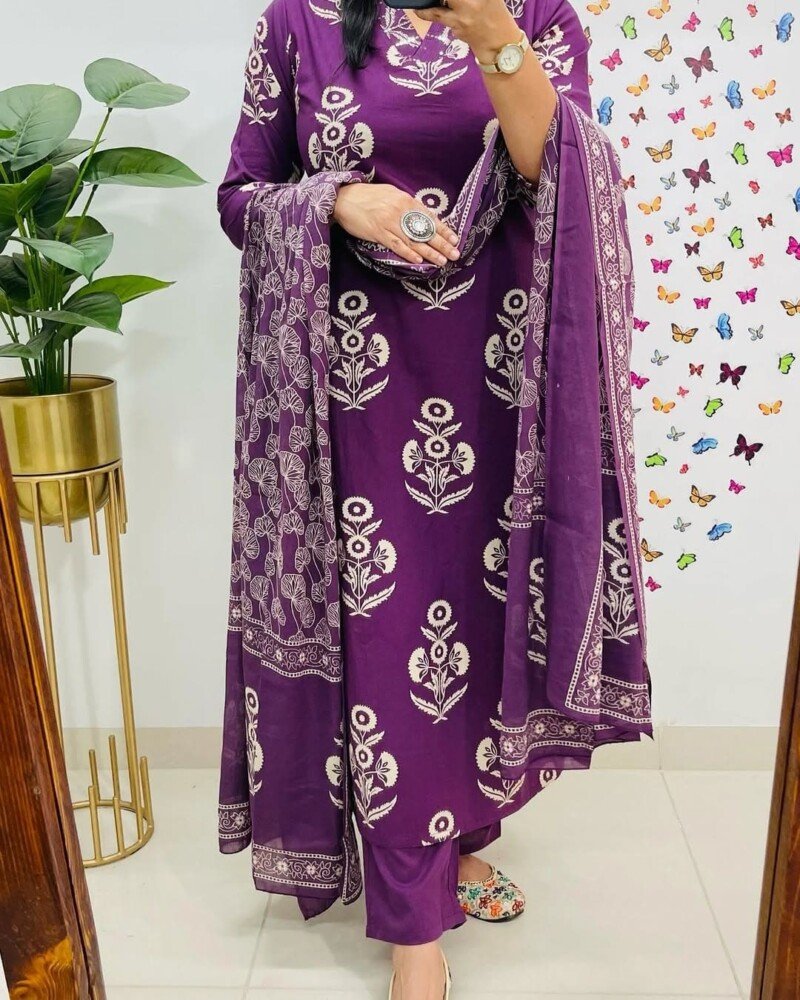 Beautiful Cotton Hand Block Printed Kurti Pant Suit - Image 2