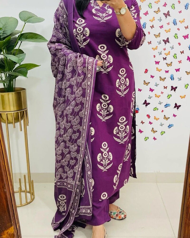 Beautiful Cotton Hand Block Printed Kurti Pant Suit