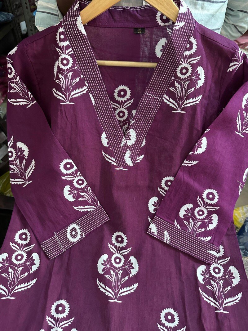 Beautiful Cotton Hand Block Printed Kurti Pant Suit - Image 4