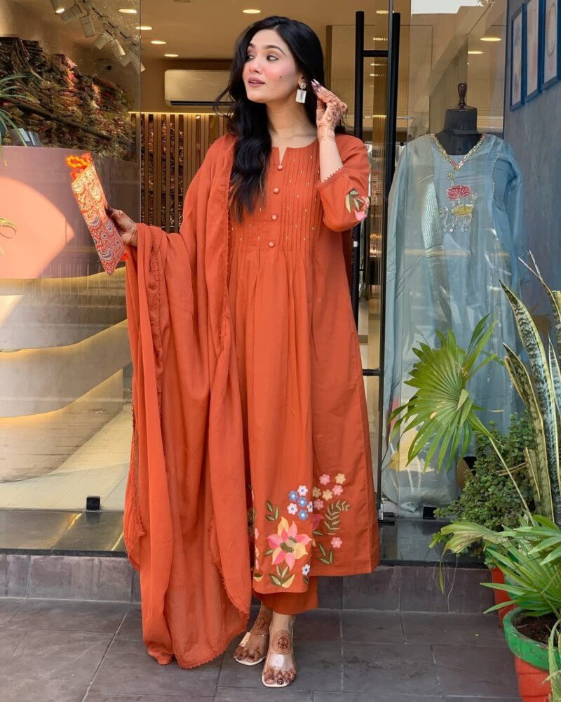 Beautiful Printed 3Piece X Cotton Anarkali Suit Readymade
