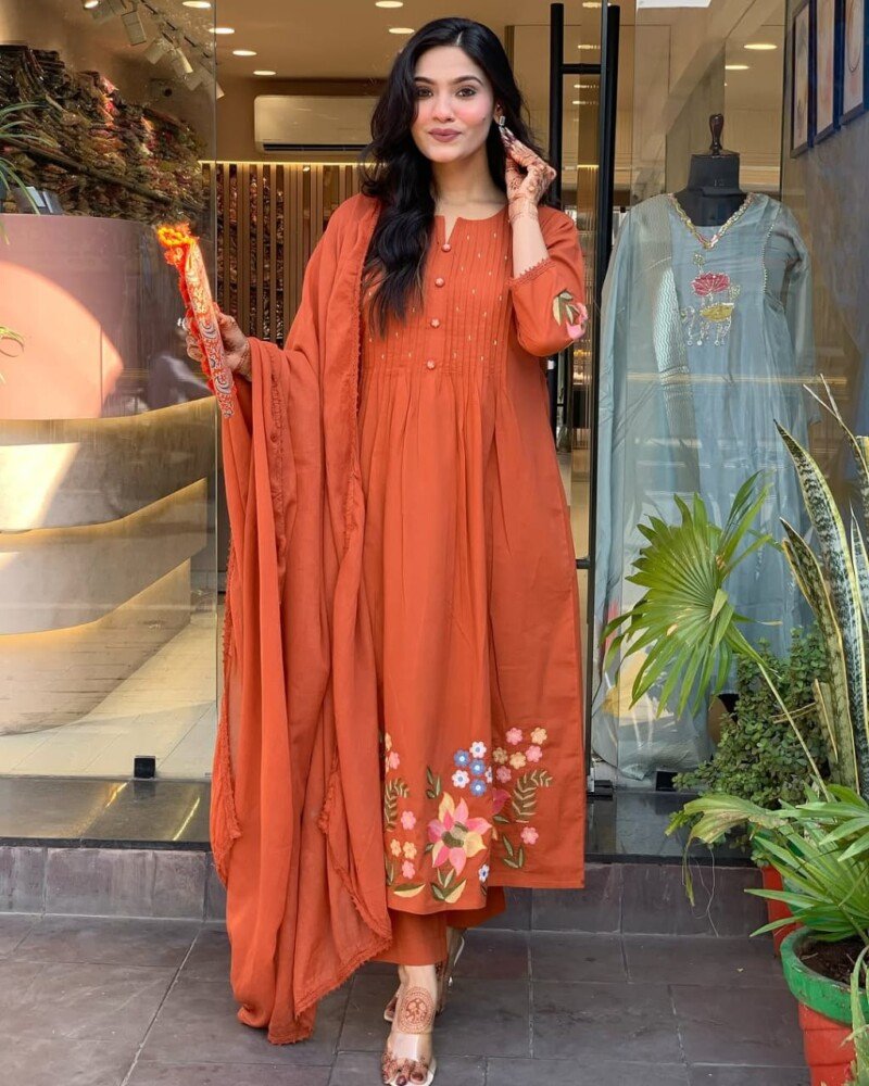 Beautiful Printed 3Piece X Cotton Anarkali Suit Readymade - Image 3