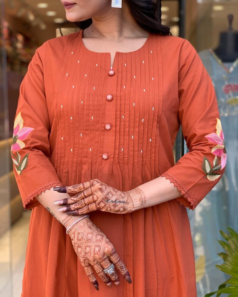 Beautiful Printed 3Piece X Cotton Anarkali Suit Readymade - Image 7