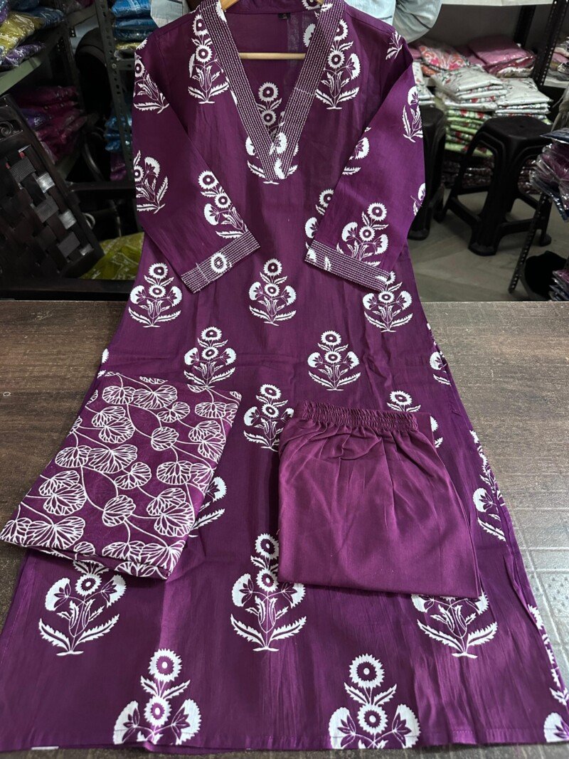 Beautiful Cotton Hand Block Printed Kurti Pant Suit - Image 5