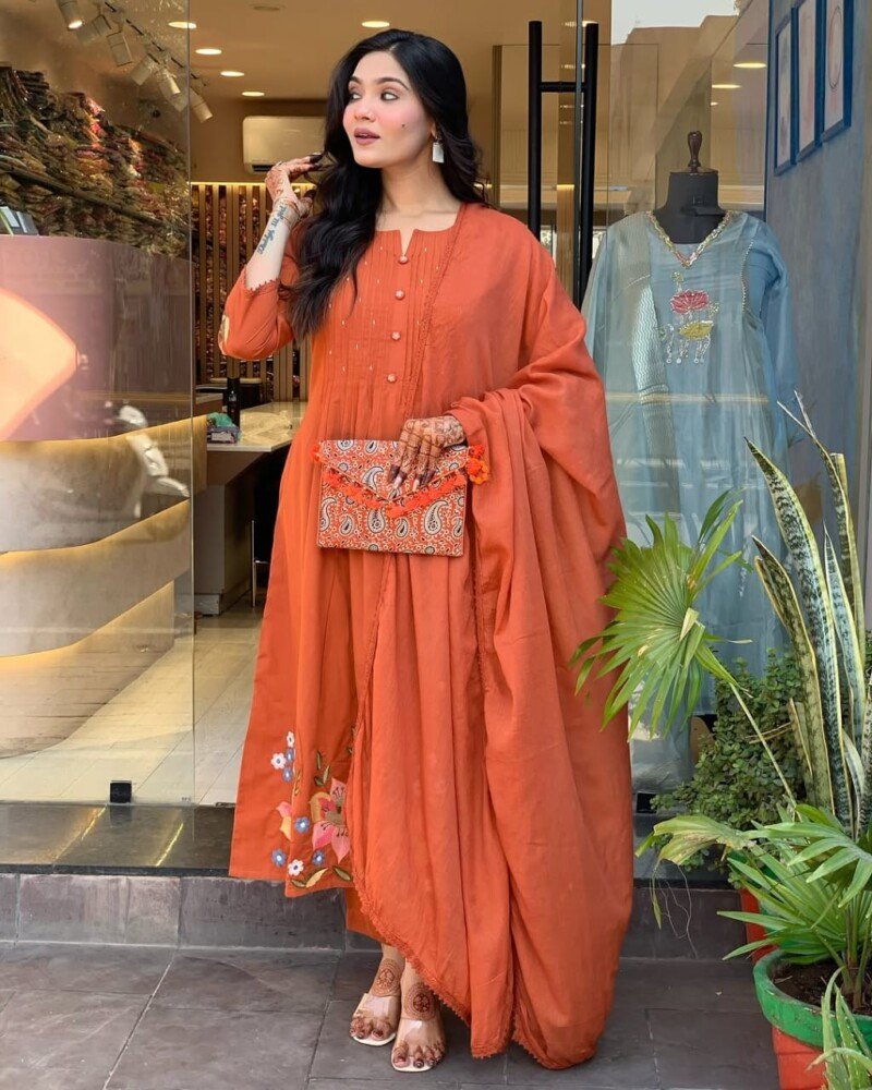 Beautiful Printed 3Piece X Cotton Anarkali Suit Readymade - Image 6