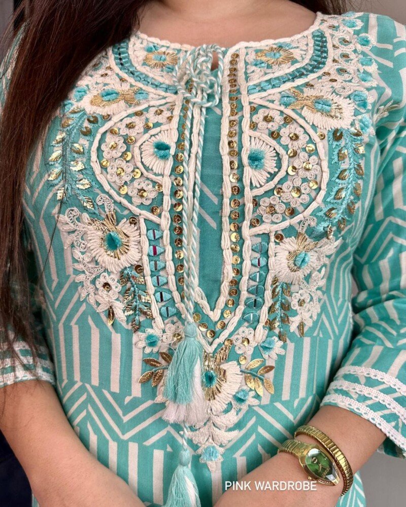 Beautiful Cotton Embroidered  Kurta Set Readymade - Image 4