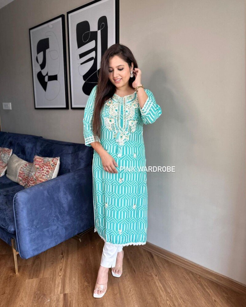 Beautiful Cotton Embroidered  Kurta Set Readymade