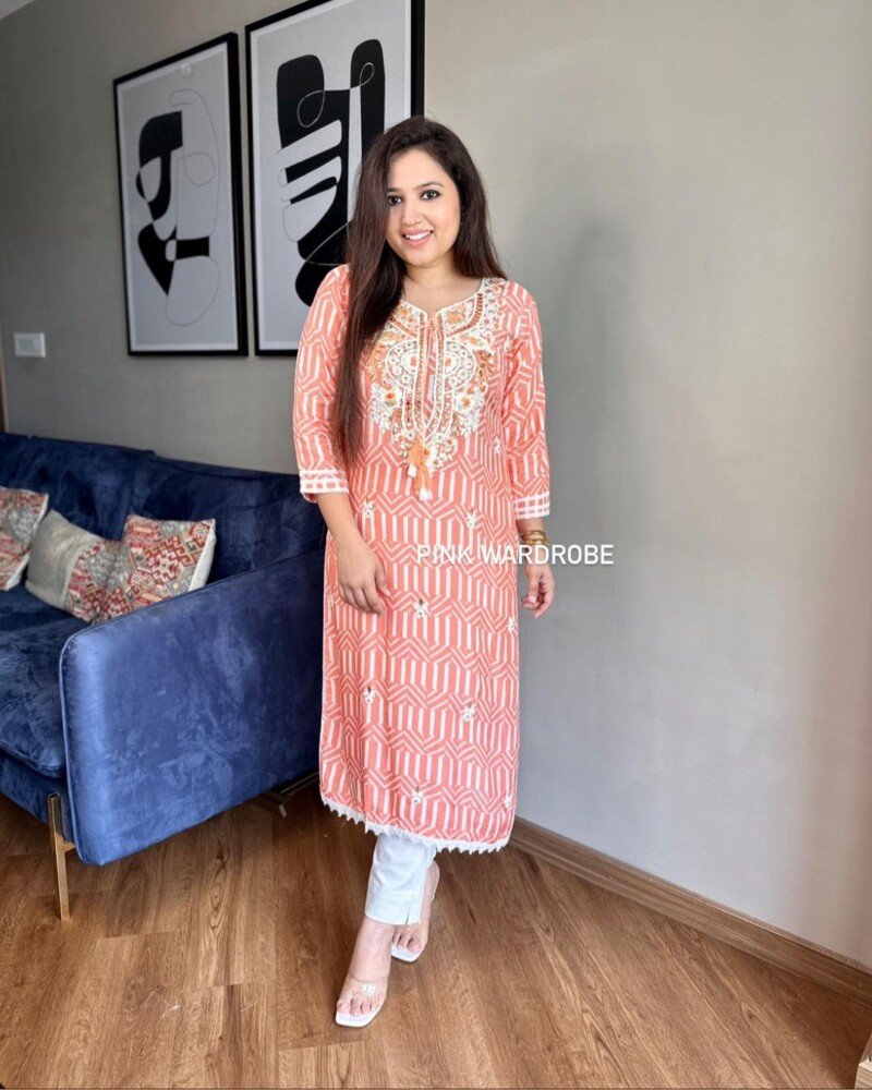 Beautiful Embroidered  Cotton Printed Kurta Pant Set