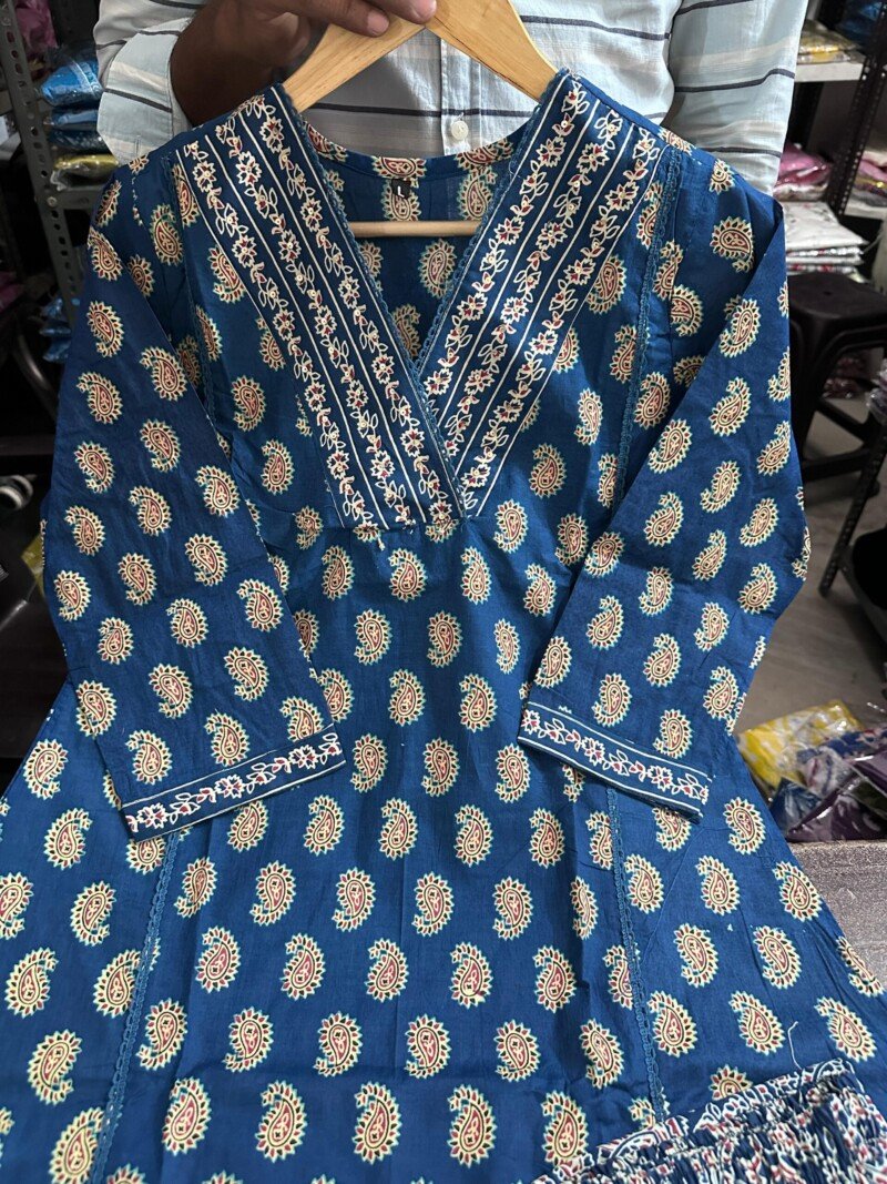 Beautiful Blue Hand Block Printed Cotton 3p. Suit Stitched - Image 7