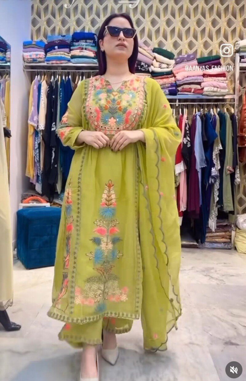 Beautiful Green Embroidered Georgette Kurta Sharara Suit