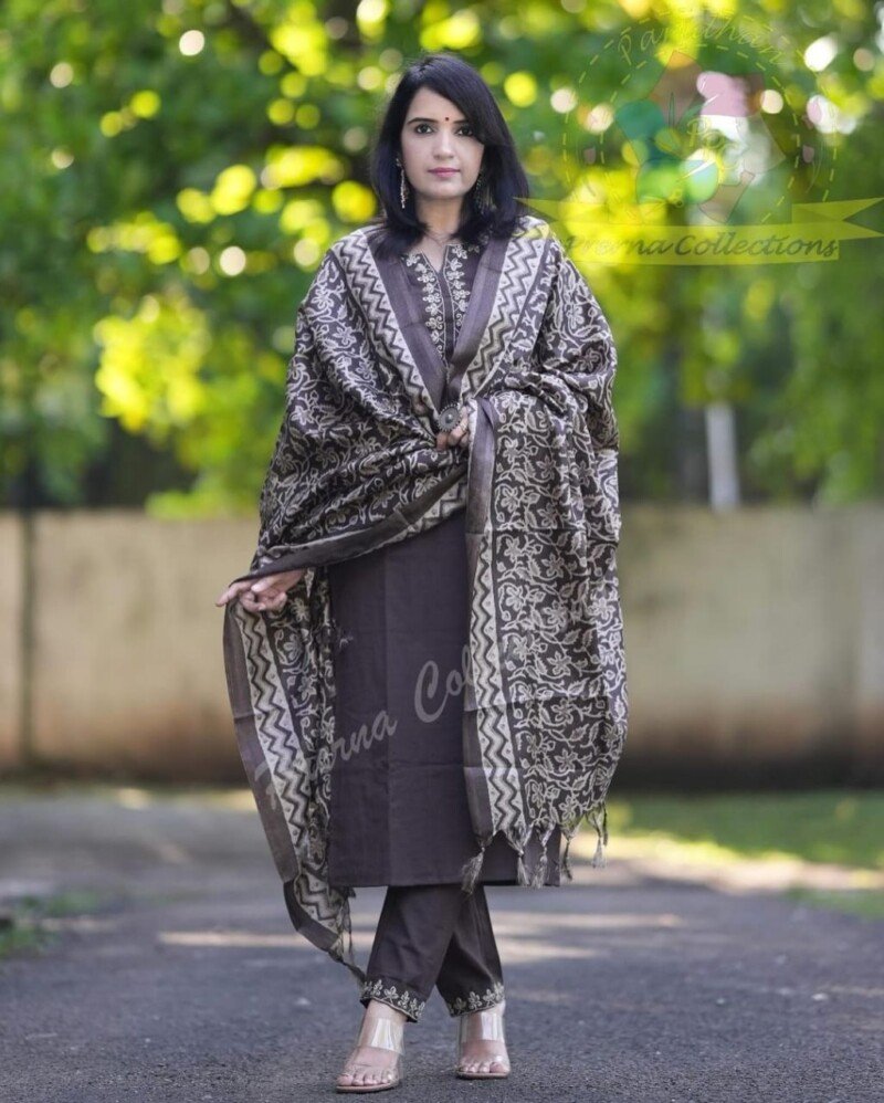 Beautiful  Cotton Embroidered Kurta Pant Dupatta Suit Readymade