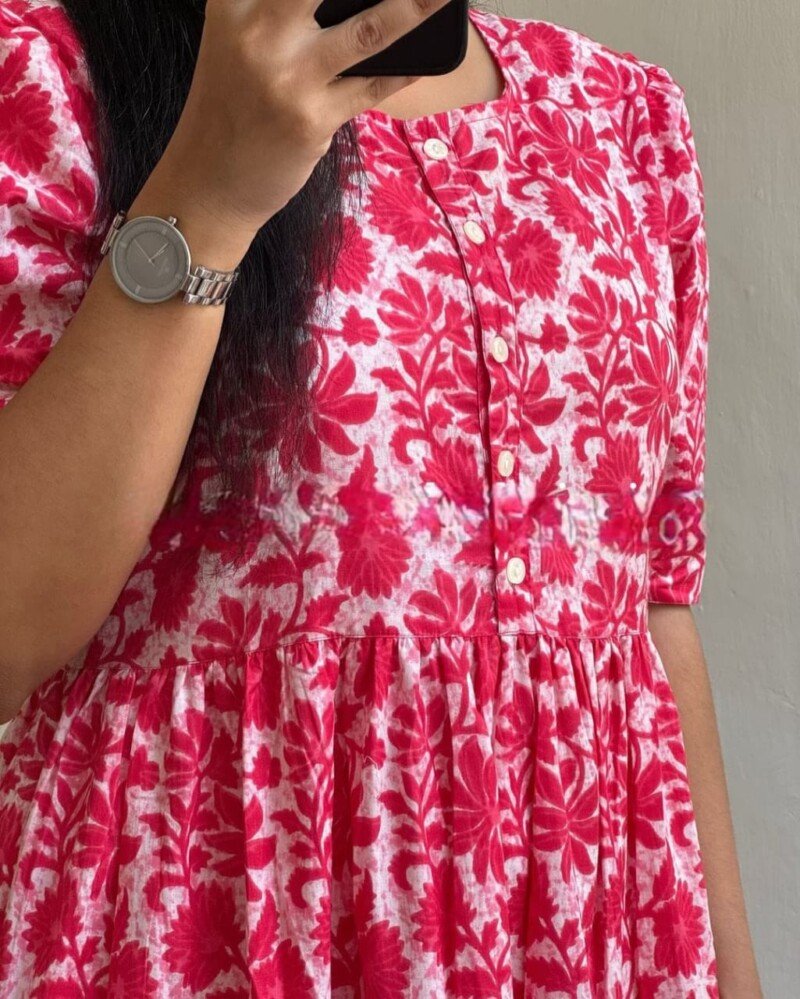 Beautiful Pure Cotton Hand Block Printed Short Anarkali Suit - Image 5