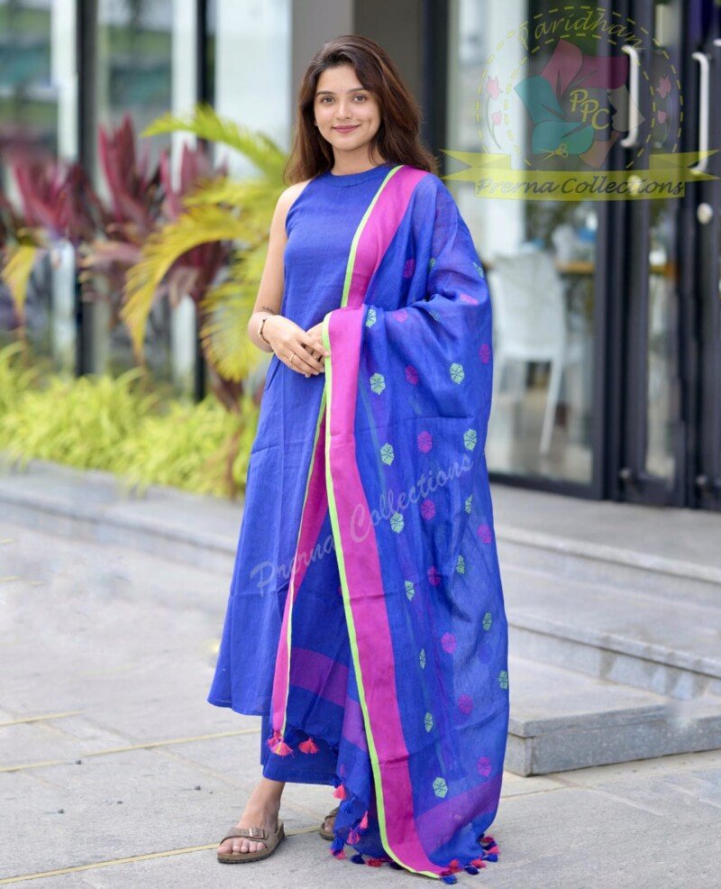 Wedding/Party Wear Pure Cotton Sleeveless Anarkali 3P. Suit - Image 5