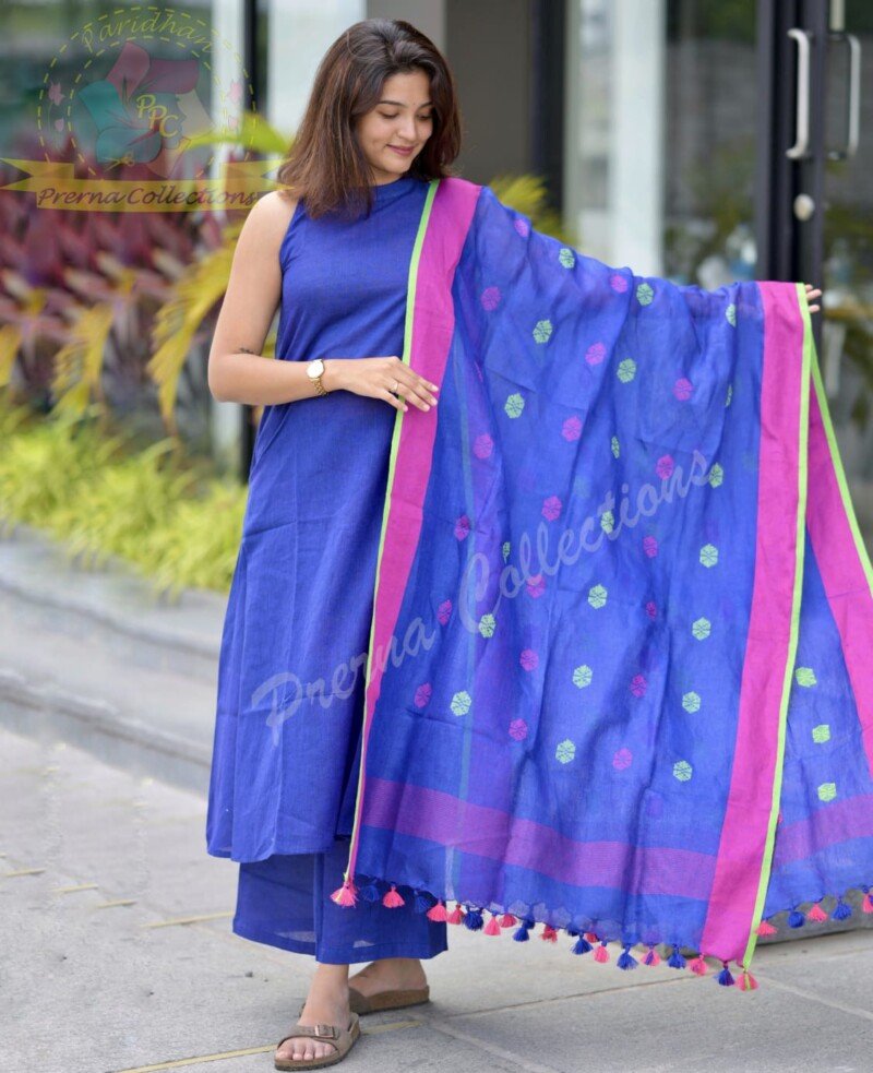 Wedding/Party Wear Pure Cotton Sleeveless Anarkali 3P. Suit - Image 2