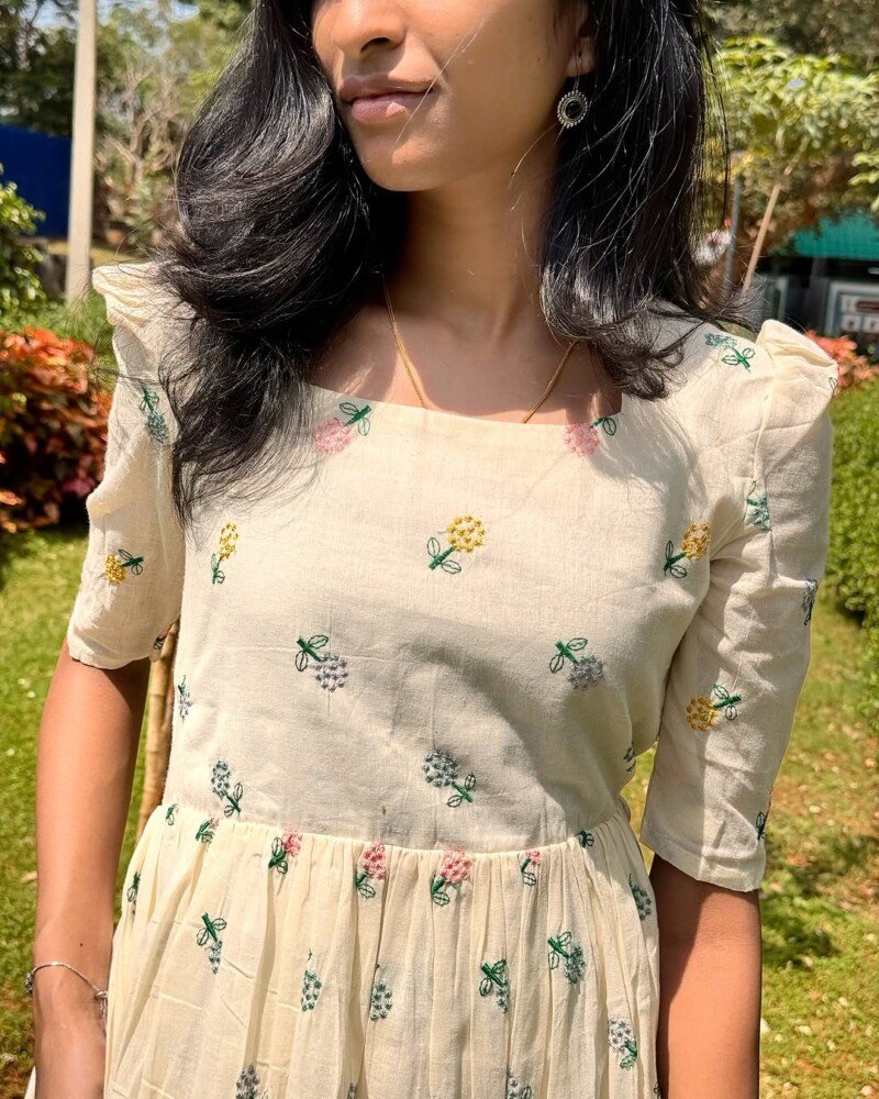 Beautiful White Cotton Short Anarkali gown Dress Readymade - Image 4