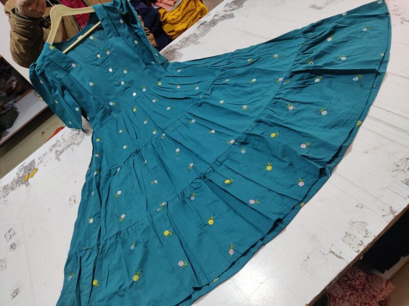 Beautiful Green Cotton Embroidered Short Anarkali Suit - Image 6