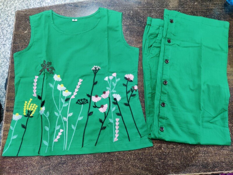 Party/Wedding Wear Green Cotton  Cord Set Readymade - Image 3