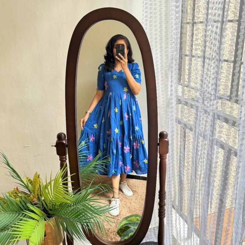 Beautiful Blue Embroidered Cotton Short Anarkali Kurta