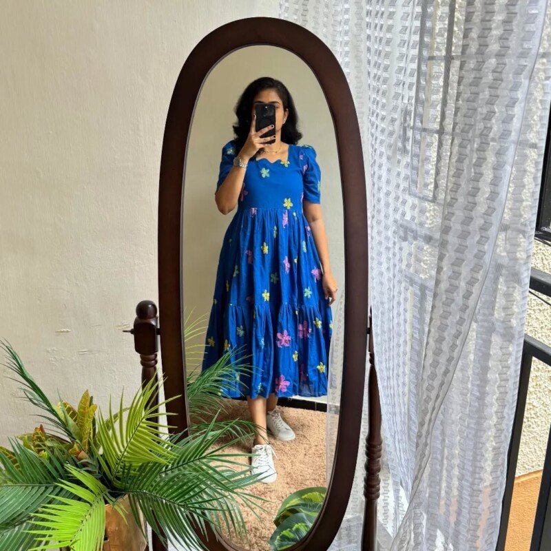 Beautiful Blue Embroidered Cotton Short Anarkali Kurta - Image 2