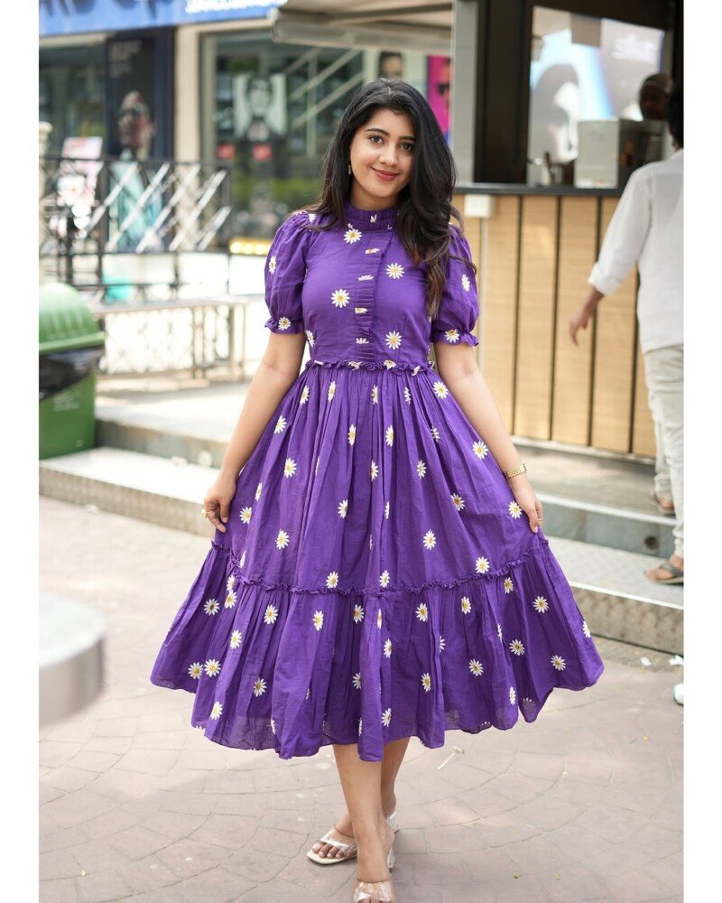 Beautiful  Purple Embroidered Short Anarkali Kurta Suit Stitched - Image 2