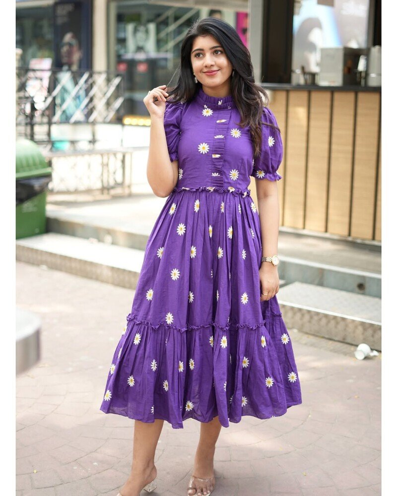 Beautiful  Purple Embroidered Short Anarkali Kurta Suit Stitched