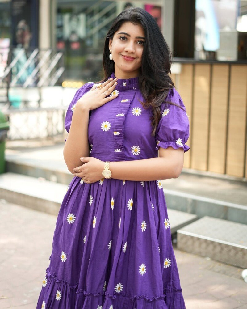 Beautiful  Purple Embroidered Short Anarkali Kurta Suit Stitched - Image 4