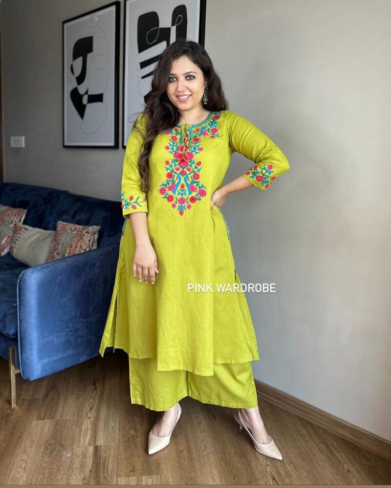 Party/Wedding Wear Cotton Embroidered Kurta Pant Set - Image 3