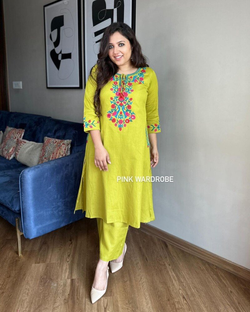 Party/Wedding Wear Cotton Embroidered Kurta Pant Set