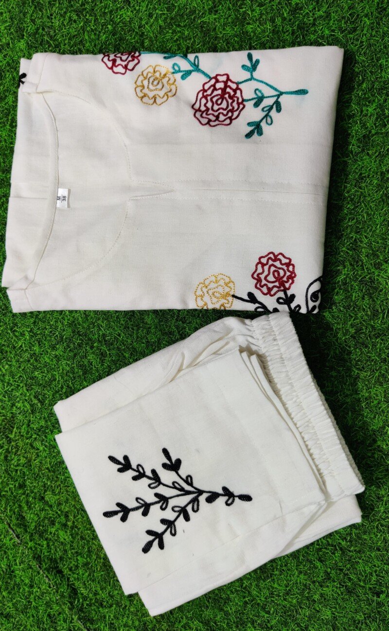 Party/Wedding Wear White Printed Cotton Cord Suit - Image 6