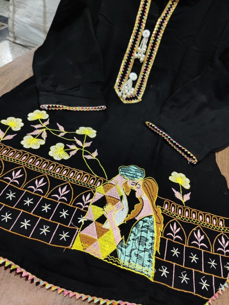 Beautiful Black  Cotton Embroidered Cord Set Readymade - Image 3