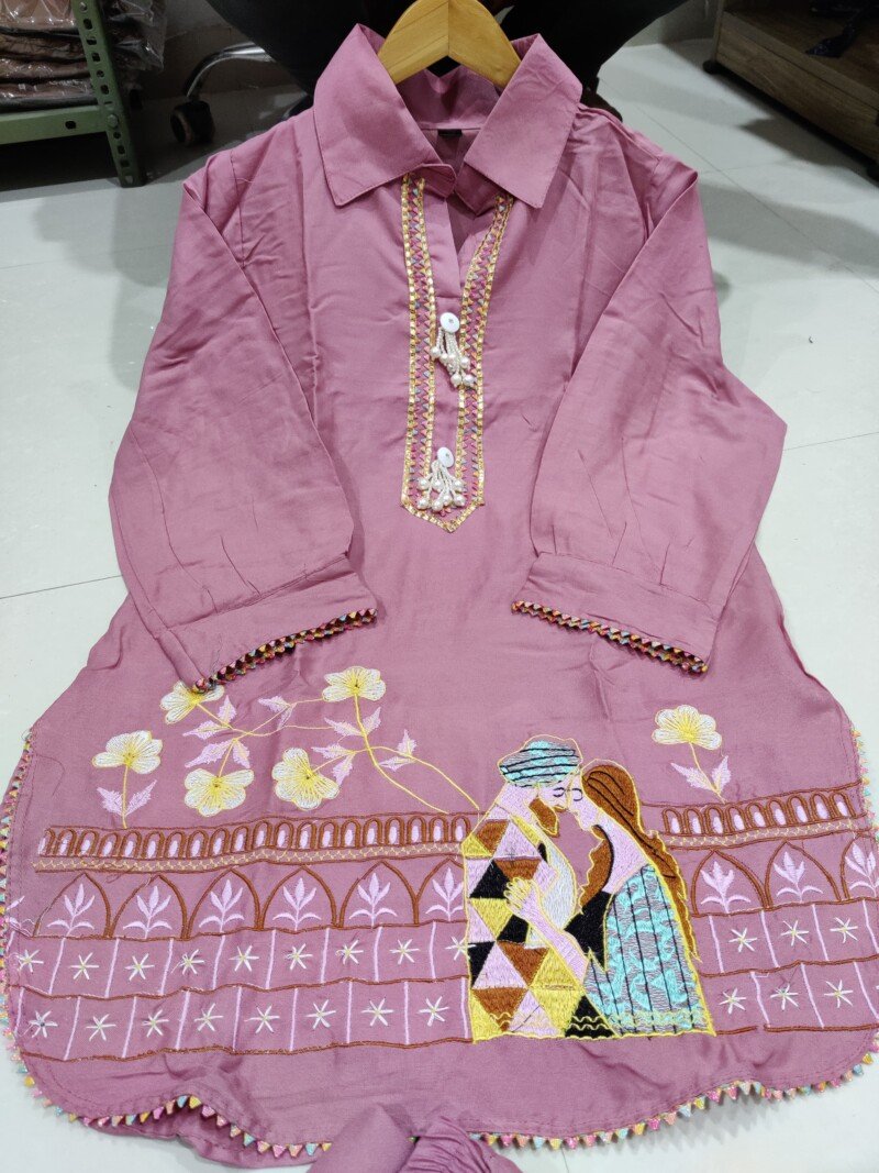Party/Wedding Wear Pink Cotton Embroidered Cord Set - Image 4