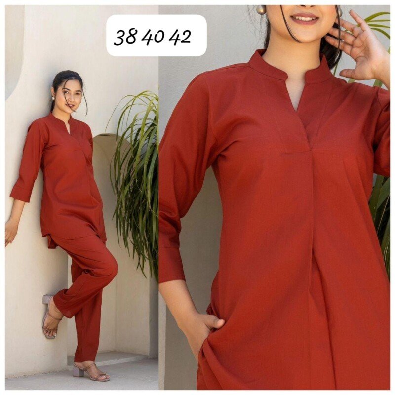 Party/Wedding Wear Red Cotton Cord Suit Readymade