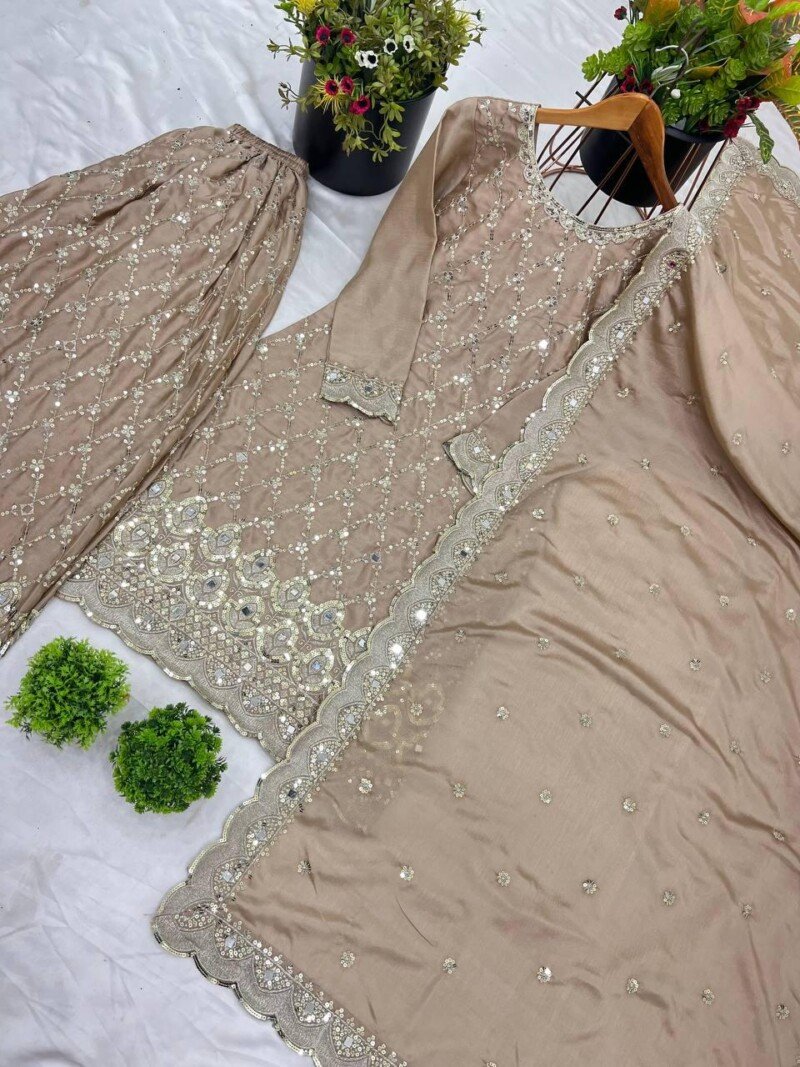 Beautiful Pakistani Wedding/party Wear Chinnon Sharara Suit - Image 8