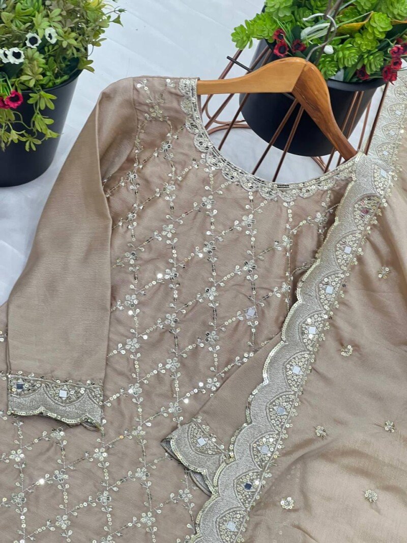 Beautiful Pakistani Wedding/party Wear Chinnon Sharara Suit - Image 5