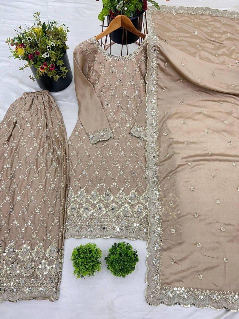 Beautiful Pakistani Wedding/party Wear Chinnon Sharara Suit - Image 9
