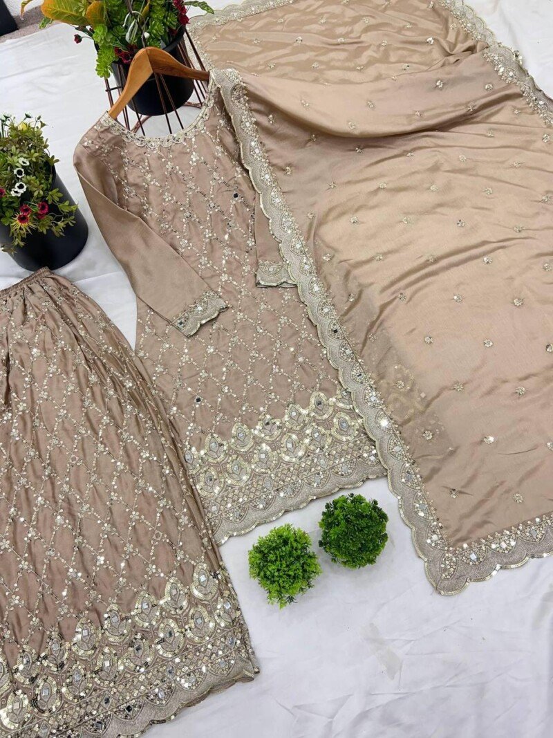 Beautiful Pakistani Wedding/party Wear Chinnon Sharara Suit - Image 10
