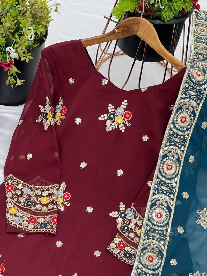 Beautiful Red Georgette  Sharara Suit Readymade - Image 5