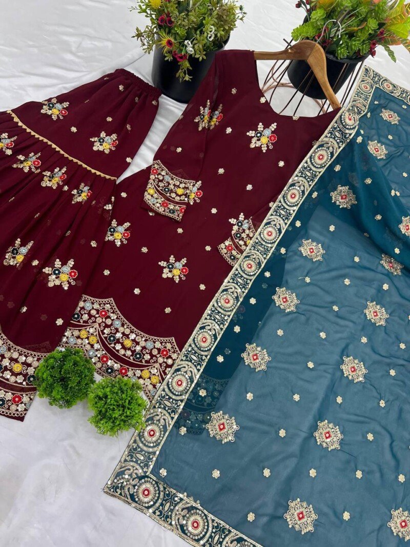 Beautiful Red Georgette  Sharara Suit Readymade - Image 8
