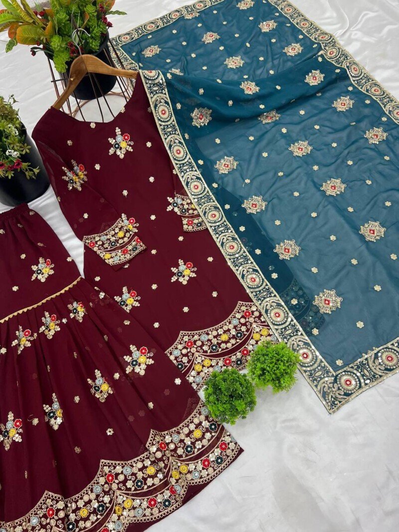 Beautiful Red Georgette  Sharara Suit Readymade - Image 7